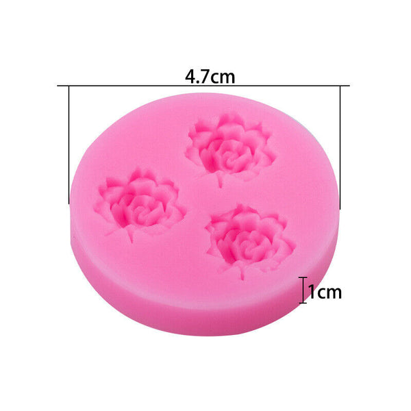 3 Holes Rose Flower Silicone Mould Clay Fondant Sugarcraft Mold Cake Decorating