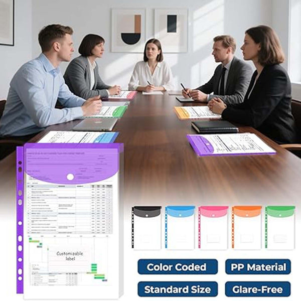 24PCS A4 PVC Document Folders Filing Wallets with Popper Closure