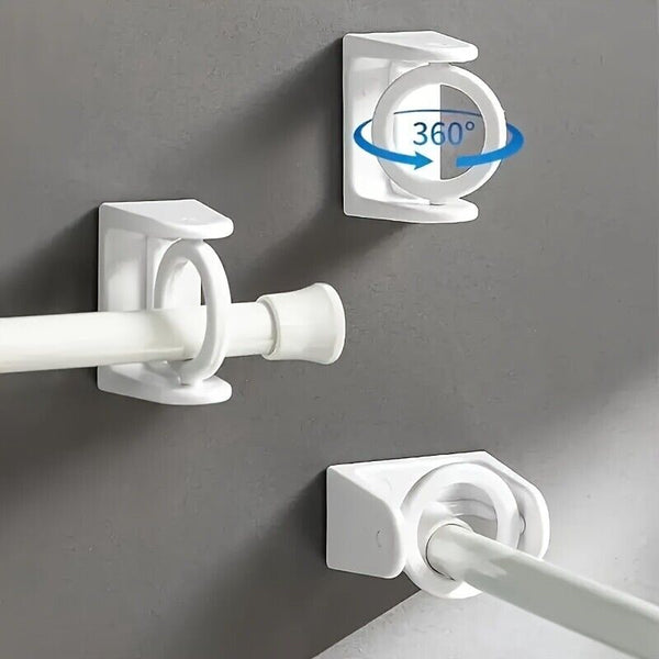 Self Adhesive Curtain Rod Bracket 4Pcs ABS Wall Bracket Hooks 360° Rotating Ring