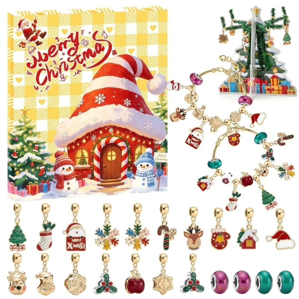 Charm bracelet kit gift box with pop-up Christmas tree and full set of charms and beads