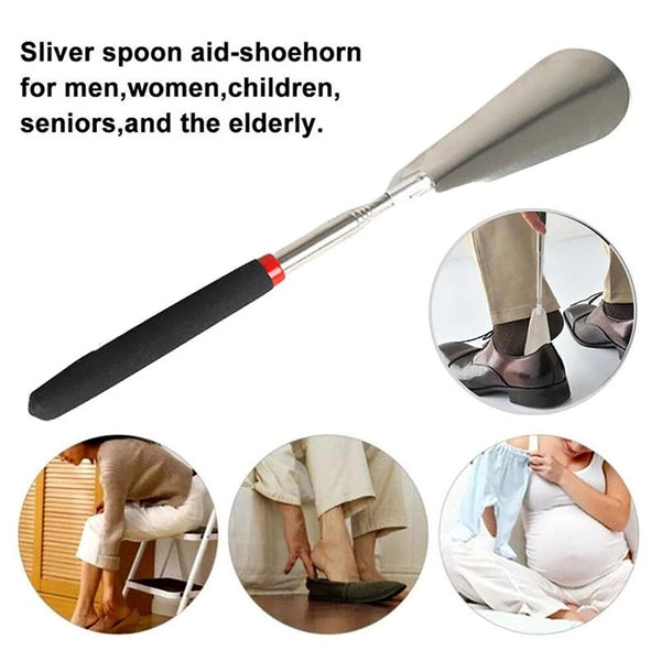 3PCS 75cm Telescopic Long Handle Shoehorn Stainless Steel Shoe Horn Lifter Tool