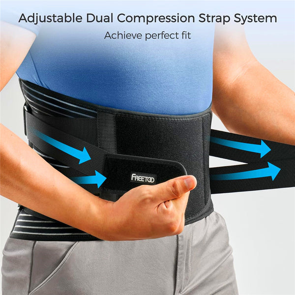 Adjustable dual compression straps on the back support belt