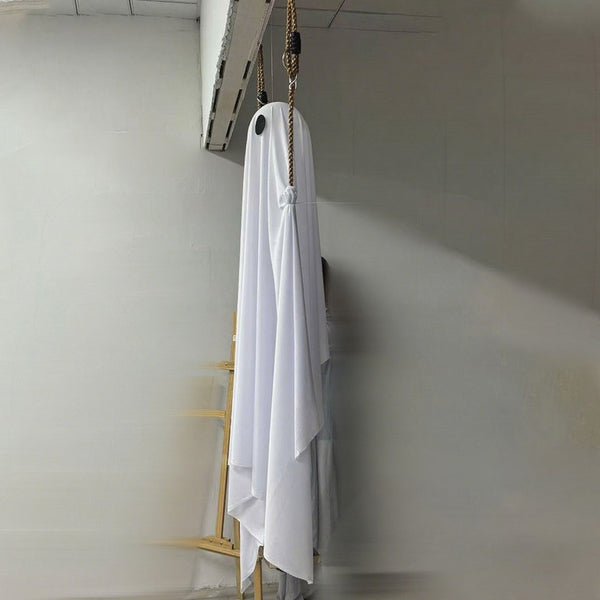 Halloween swing ghost hung from a verandah beam outdoors