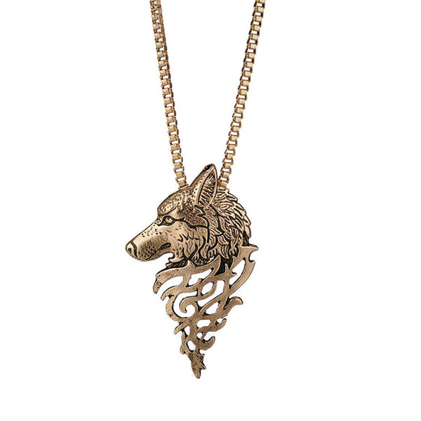 Wolf Necklace Jewelry Cosplay Men Head Pendant Sweater Vintage