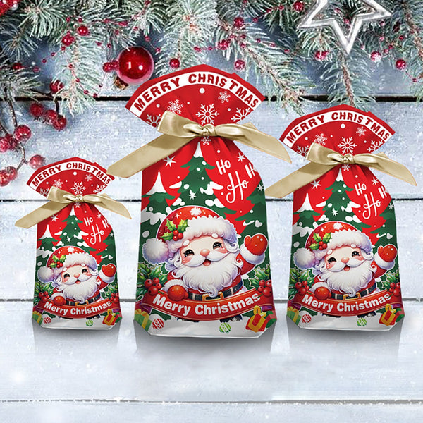 Three Santa Christmas gift bags in large, medium and small sizes