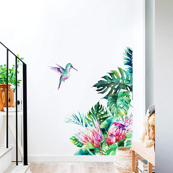 Wall Stickers Protea Flowers Tropical Leaves Hummingbird Corner Decal Removable