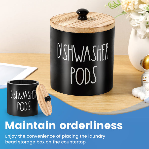 2pcs Wooden Dishwasher Pod Holder with Lid | Laundry Capsule Storage Container