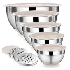 Mixing Bowl Set (5pc) – Stainless Steel Bowls with Lids & Graters