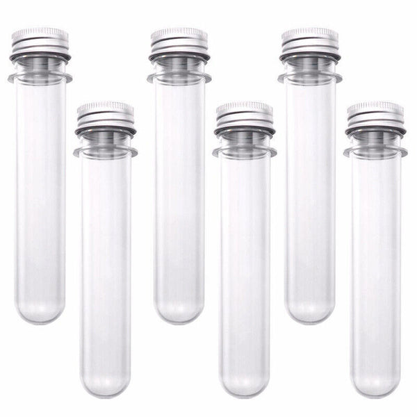50PCS 45ML Plastic Lab Test Tubes Metal Cap Screw Lid Round Bottom Wedding Party