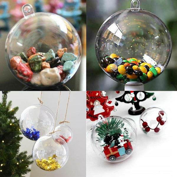 Up to 100x Clear Plastic Ball Christmas Baubles Fillable Xmas Tree Ornament Deco