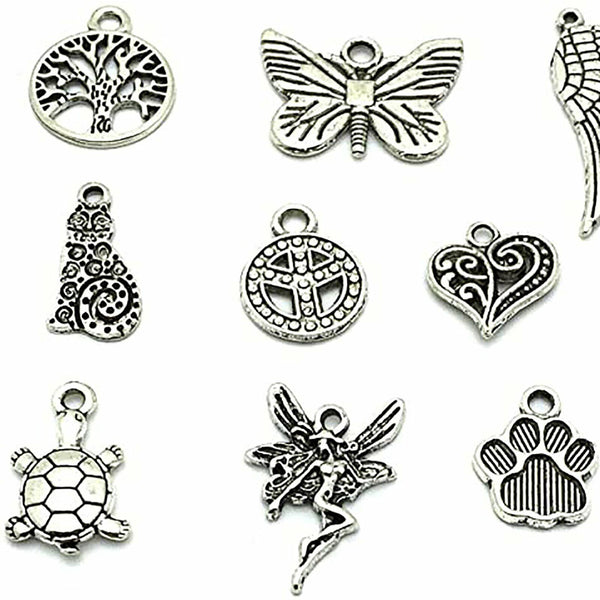 100 pcs Jewelry Making Silver Charms Mixed Wholesale Bulk Smooth Pendants DIY