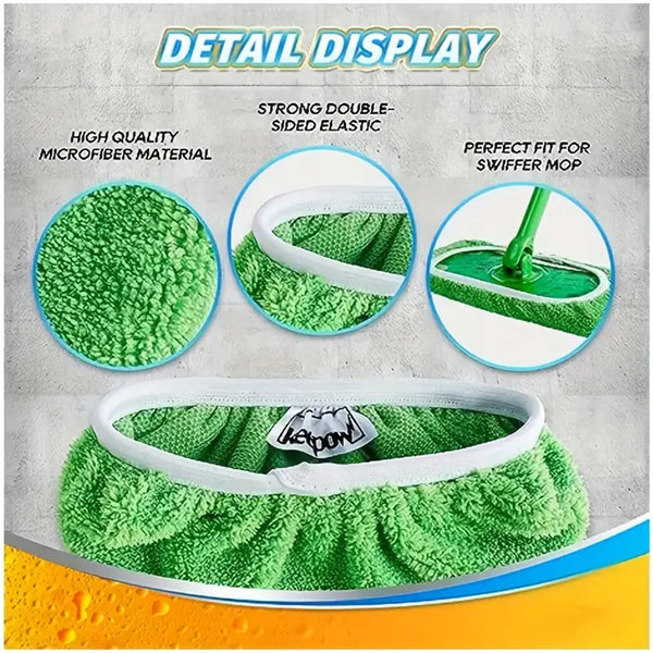 6 Pack Reusable Mop Replacement Pads – Absorbent Green Floor Cleaning Cloth Pads