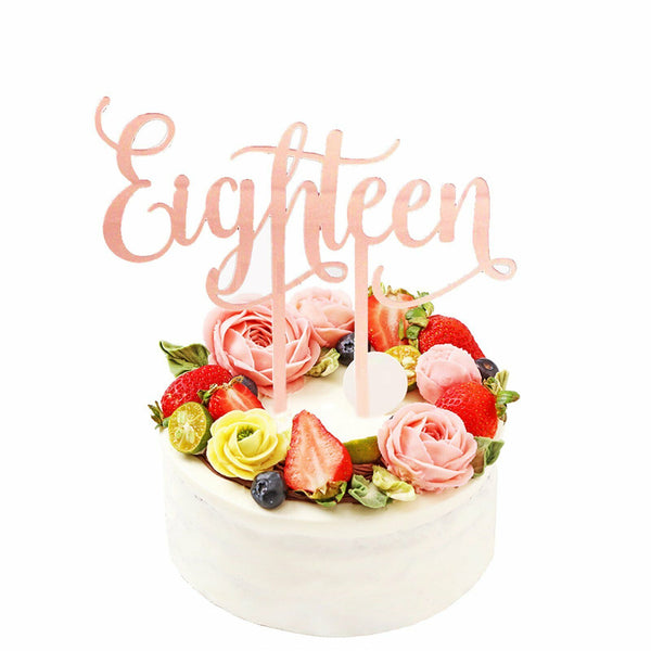 2pcs Eighteen18 Birthday Cake Topper Party Decor Mirror Rose Gold Acrylic 18th