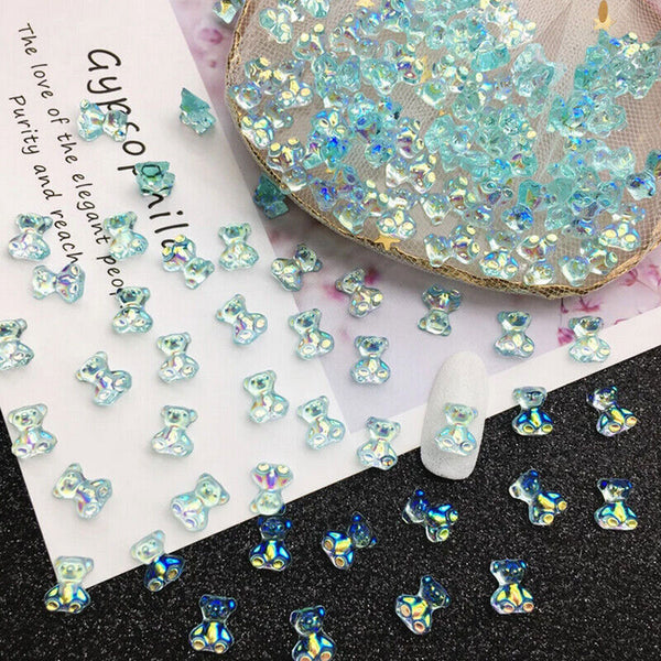 48Pcs/Box Sparkle Nail Art Rhinestones 3D Cute Bear Resin Gems Nails Manicure
