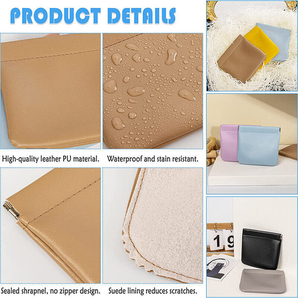 Pocket Cosmetic Bag Portable self-Closing Water-Resistant Leather Storage Bag AU