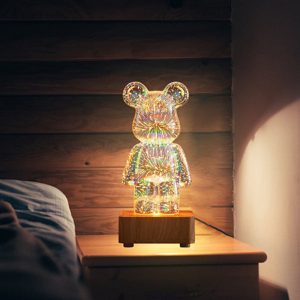 3D Light Bear Fireworks Lamp Table Night Light Flashing 8 Color Xmas Gift New