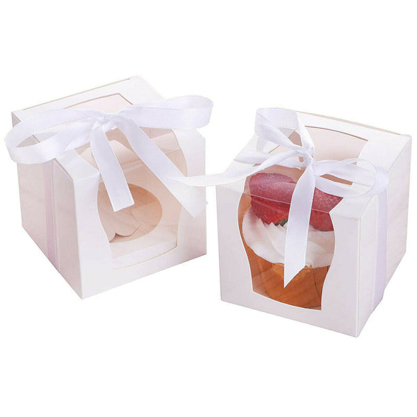 Cupcake Boxes with Window Ribbon Cake Packaging Gift Boxes