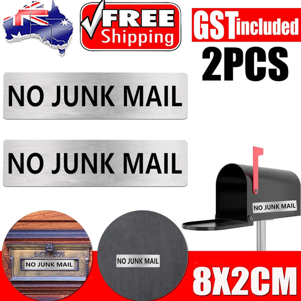 2 PCS NO Junk Mail Sign Self Adhesive Plaque Decal On Letterbox Mailbox AU
