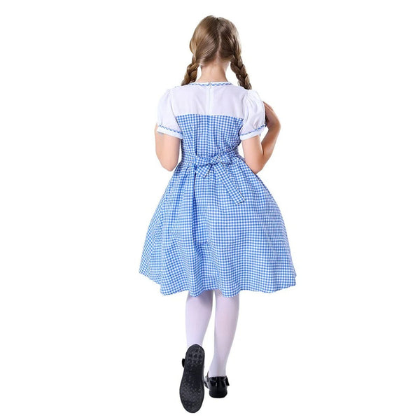 Back view of the Dorothy costume showing the gingham pinafore bow sash