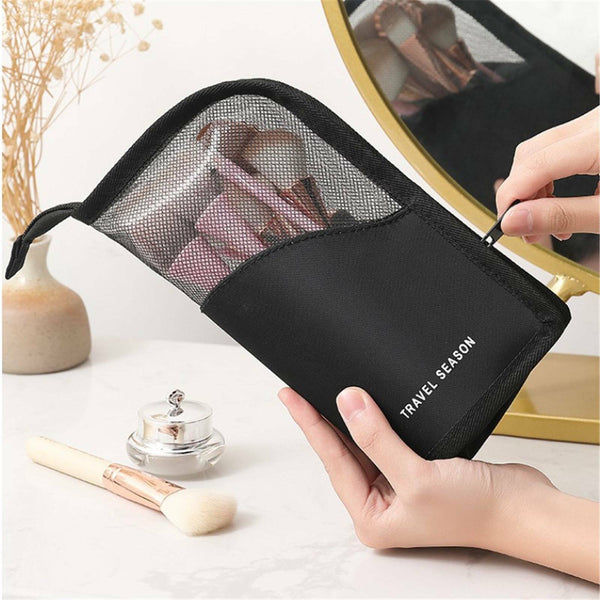 Stand Cosmetic Bag Travel Zipper Makeup Brush Mesh Visible Organizer Pouch