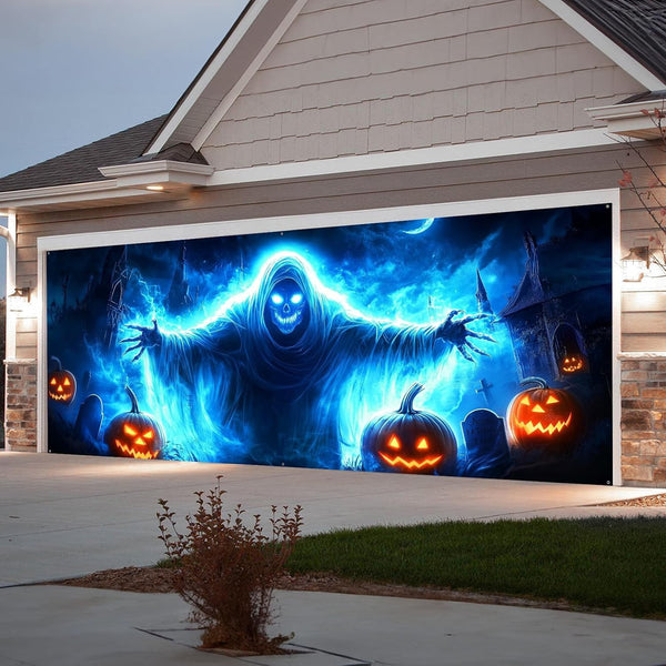 Scary ghost Halloween banner print detail on weatherproof polyester fabric