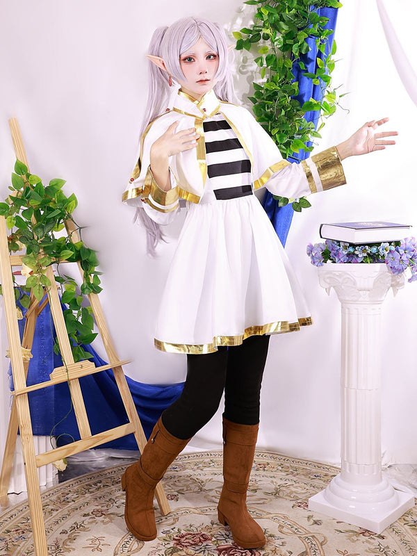 Anime Mage Cosplay Costume Set White Wig Fantasy Dress Outfit Book Week Party