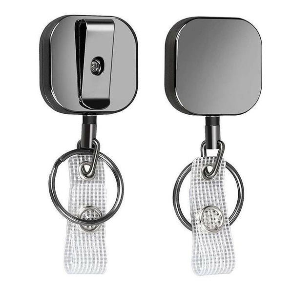 2X Square Metal Retractable Pull Key Ring Badge Lanyard Reel Belt Clip Keychain