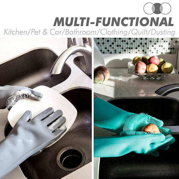 Magic Silicone Rubber Dish Washing Gloves Kitchen Scrubber Cleaning Sponge Tool