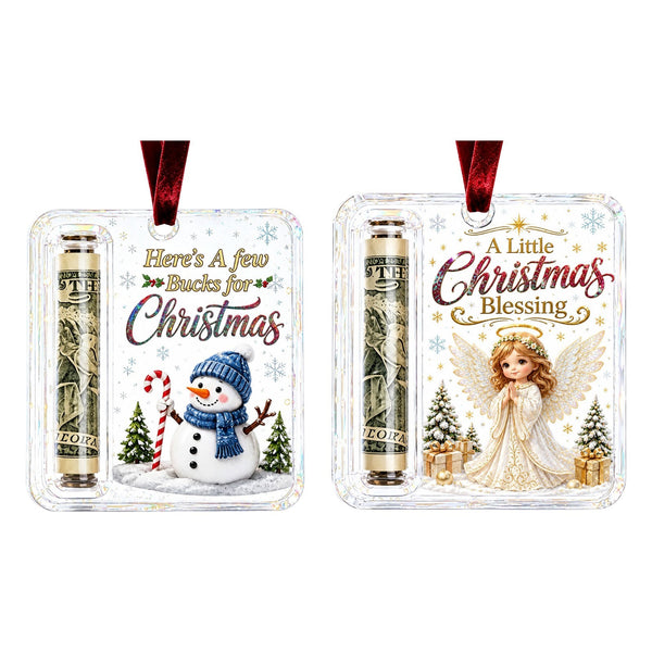 2 pack: snowman and angel money holder ornaments