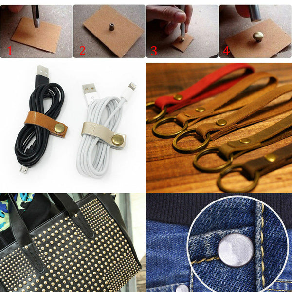 100X Leather Rivets Tool Double Cap Fixing Kit Belt Repair DIY Craft Metal Stud