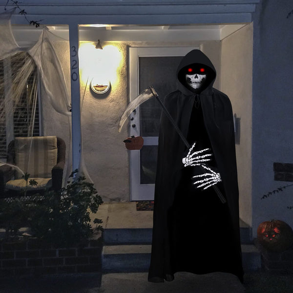 Halloween Grim Reaper Costume Scary Ghost Costumes with/Glowing Eyes- Adult Kids