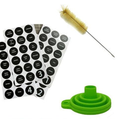Silicone Collapsible Funnel Set | Mini Foldable Funnel + Cleaning Brush + 7 Labels