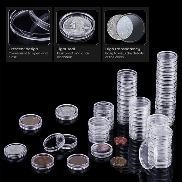 40X 40.8mm Coin Holder Capsules Box Storage Clear Round Display Coin Cases Round