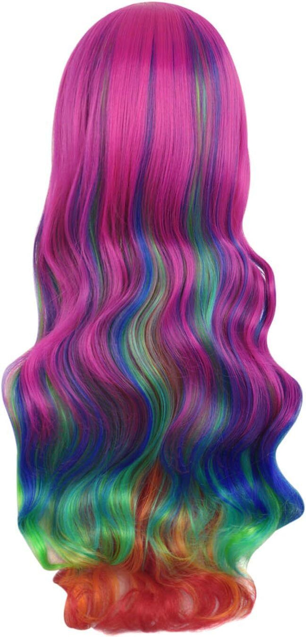 Women 70cm Long Rainbow Wavy Curly Cosplay Wig Party Costume Wig Hair Lolita Wig
