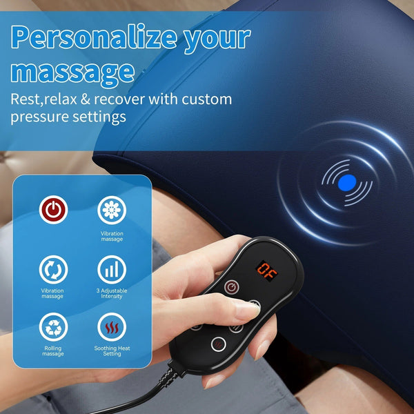 Foot Massager - Electric Shiatsu Kneading Leg & Calf Massage Machine with Heat (Navy Blue)