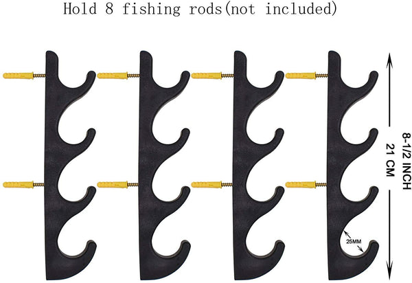 Wall Mount Fishing Rod Holder Horizontal 8-Rod Black Fishing Rod Storage Rack 4x