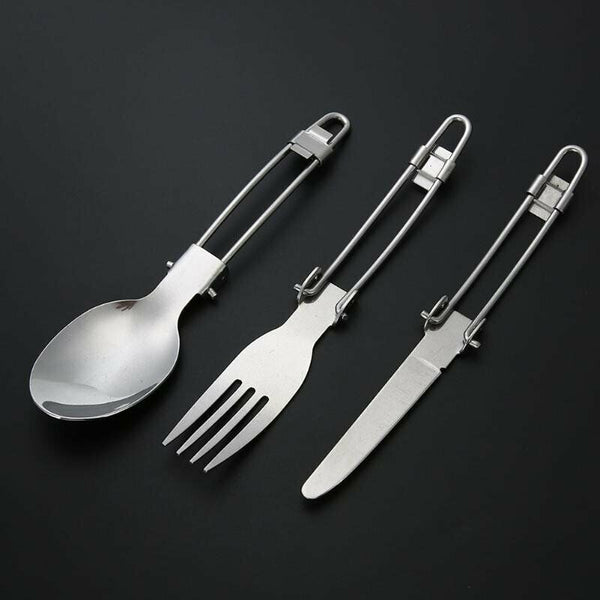 3pcs Stainless Foldable Knife Spoon Fork Travel Camping Picnic Folding Utensil