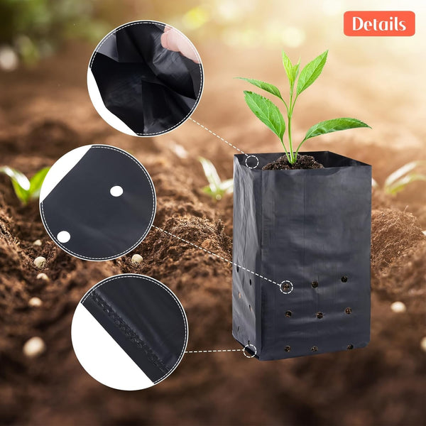 300PCS Plant Grow Bags PE Seedling Nursery Bags with Breathable Drainage Holes