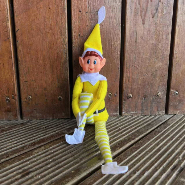 Yellow boy Christmas elf doll with yellow striped legs
