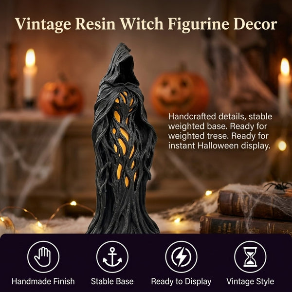 Cracker Barrel Witch Statue Gothic Halloween Resin Figurine Retro Magician Decor