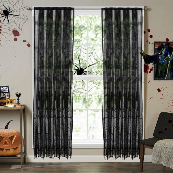 Halloween Lace Spider Curtain Table Cloth Cobweb Window Door Covers Party Decors