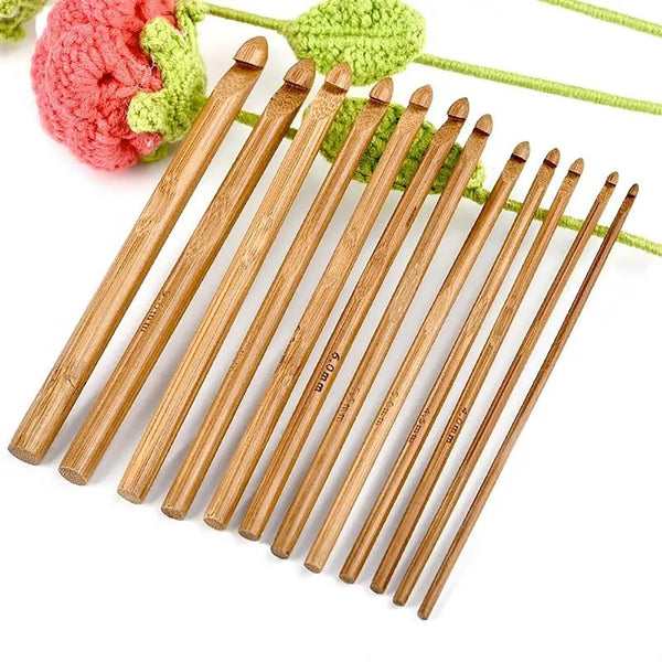 12PCS 3-10mm Bamboo Crochet Hooks Set Handle DIY Wooden Knitting Needle 12 Size