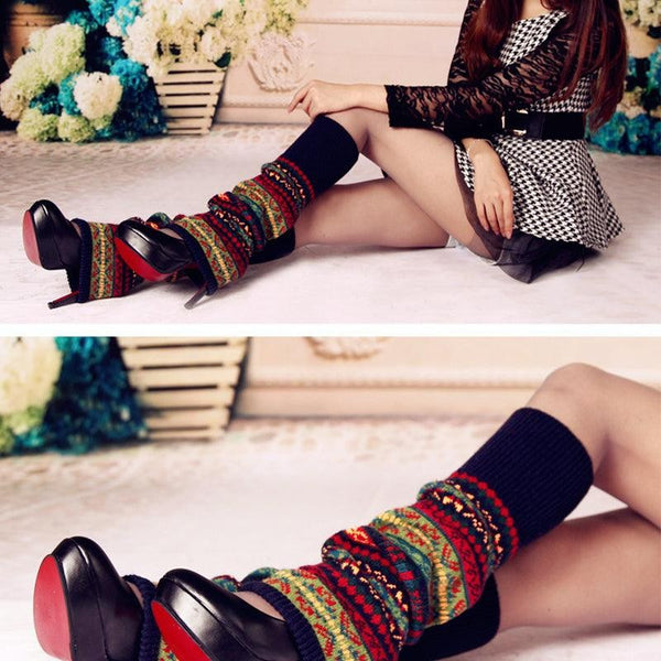 Women’s Winter Knit Leg Warmers – Soft Knee High Boot Socks