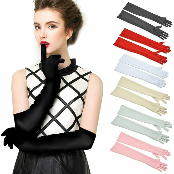Ladies Long Satin Gloves Opera Costume Bridal Party Prom Wedding Womens Classic