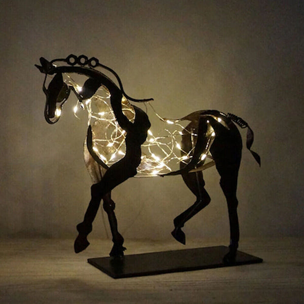 3D Metal Standing Horse Sculpture LED Lighting Statue Home Decor Ornament Gifts