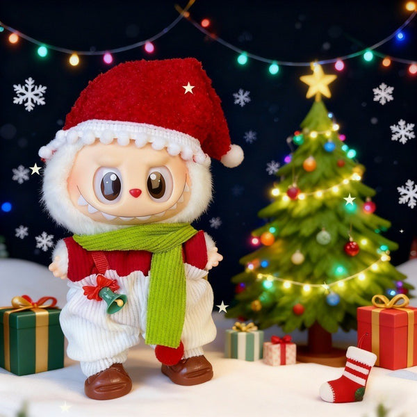 Doll Christmas outfit with Santa hat and green scarf