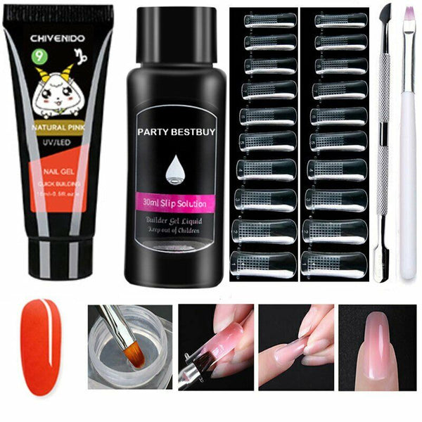 Poly UV Gel Nail Builder Extension Kit, Polygel Tube Nail Art File Color Tube