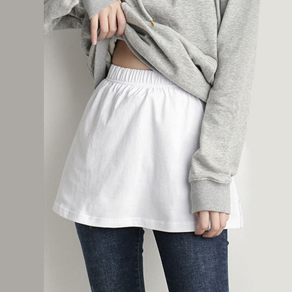 Women Fake Layered Shirt Extender Sweep Hem Mini Skirt Waist Layering Top