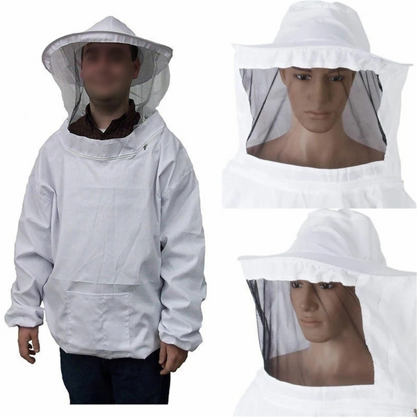 2PCS Bee Keeping Suit Protective Coat Pull Tops Beekeeping Smock Jacket Veil Hat
