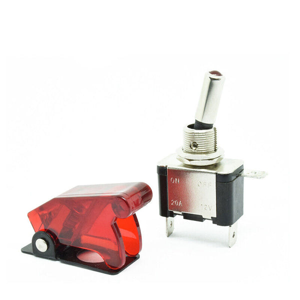 5pcs On/Off Toggle Switch RED LED Light w/ Missile Cover Heavy Duty SPST 12V/20A